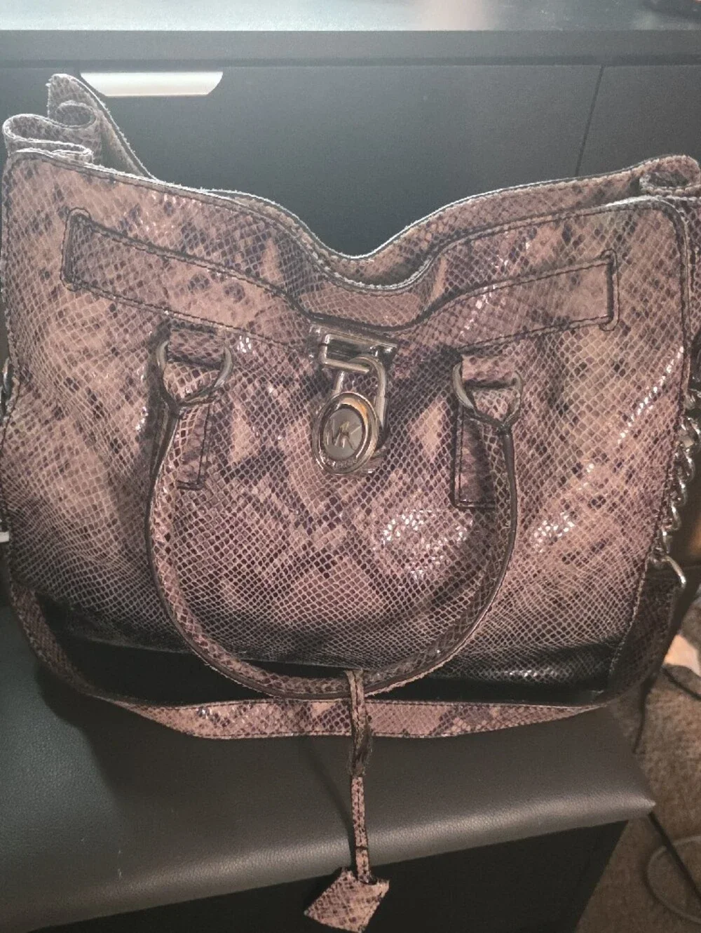 Michael Kors Pink Snakeskin-Pattern Shoulder Tote